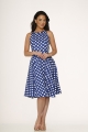 21921 Blue White Polka Dot Swing Dress