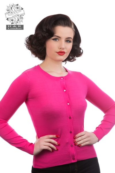 0202 Crewneck Cardigan in Hot Pink