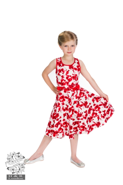 3342 Red Floral Dress For Kids