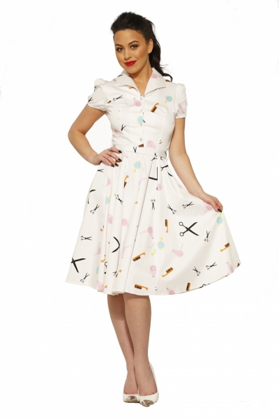 4160 Peggy Dress in White Beauty Salon Print