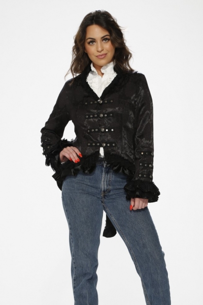 30110 Black Brocade Tailed Jacket