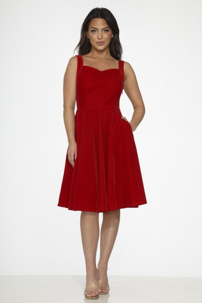 3087 Red Velvet Swing Dress