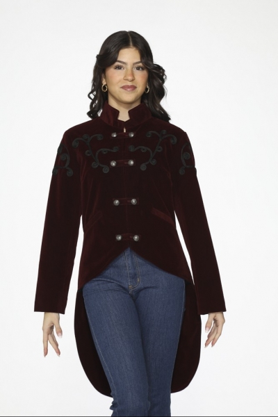 34131 Burgundy Velvet Tailed Jacket