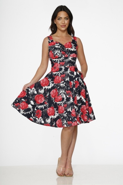 23800 Navy Red Rose Dress